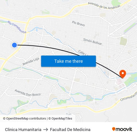 Clinica Humanitaria to Facultad De Medicina map