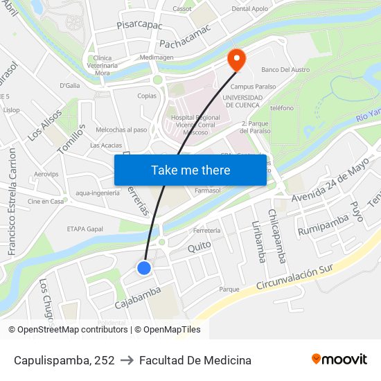 Capulispamba, 252 to Facultad De Medicina map