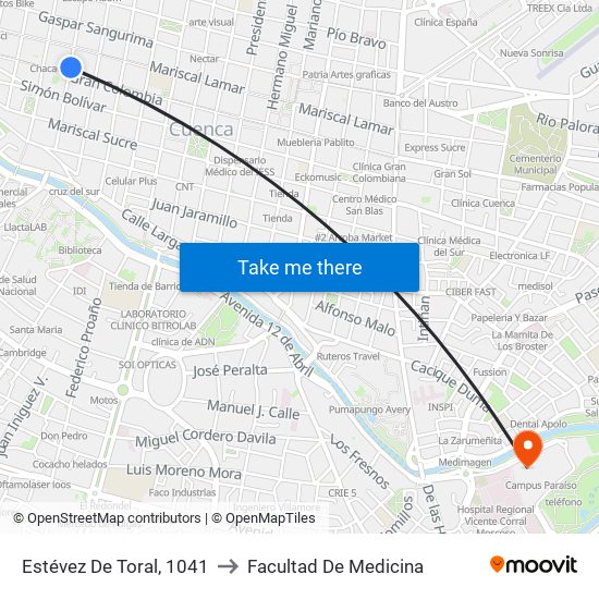 Estévez De Toral, 1041 to Facultad De Medicina map