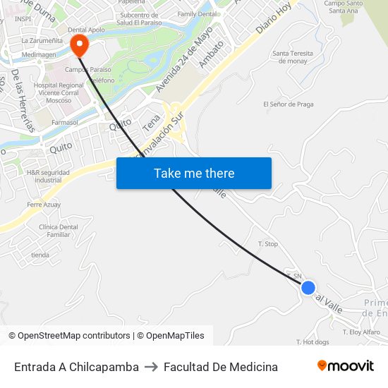 Entrada A Chilcapamba to Facultad De Medicina map