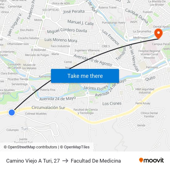 Camino Viejo A Turi, 27 to Facultad De Medicina map