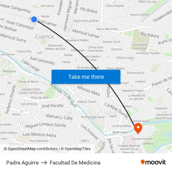 Padre Aguirre to Facultad De Medicina map