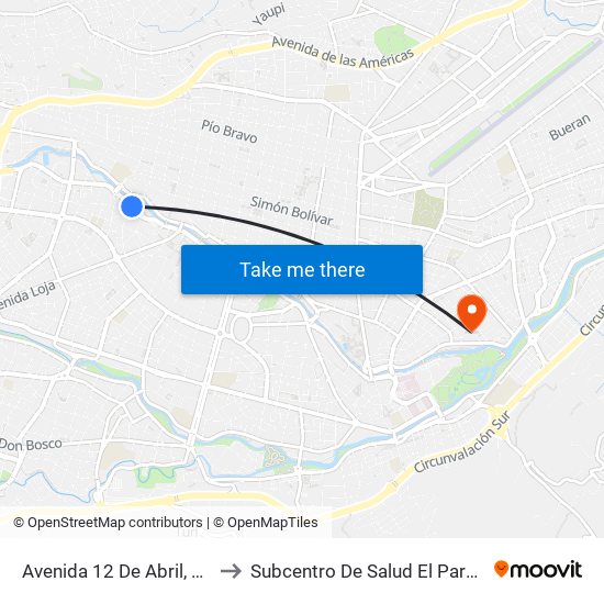 Avenida 12 De Abril, 540 to Subcentro De Salud El Paraiso map