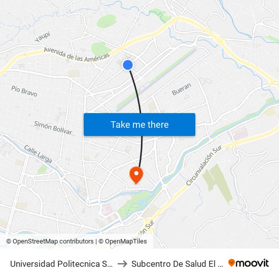Universidad Politecnica Salesiana to Subcentro De Salud El Paraiso map