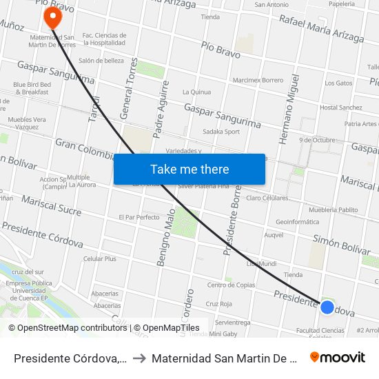 Presidente Córdova, 375 to Maternidad San Martin De Porres map