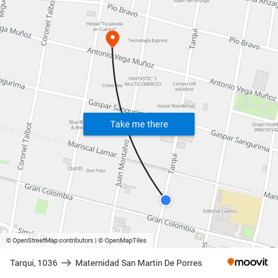 Tarqui, 1036 to Maternidad San Martin De Porres map