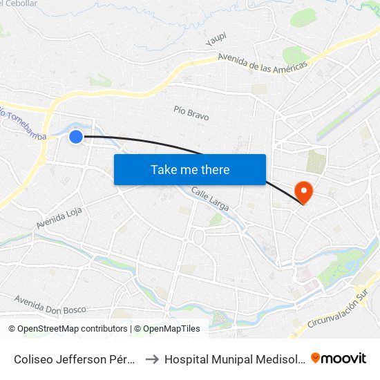 Coliseo Jefferson Pérez Quezada to Hospital Munipal Medisol 12 De Abril map