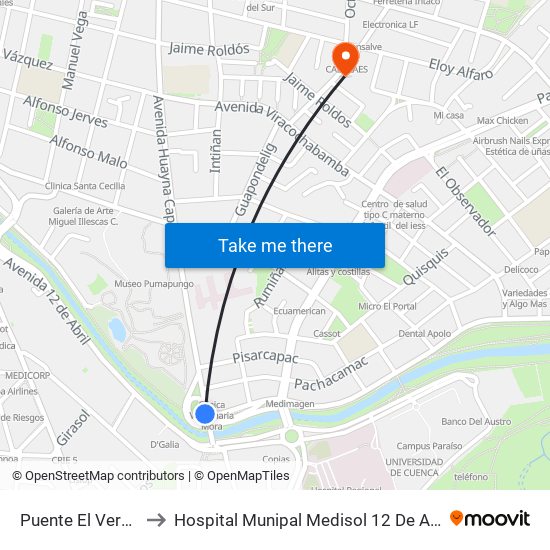 Puente El Vergel to Hospital Munipal Medisol 12 De Abril map