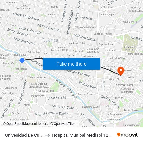 Univesidad De Cuenca to Hospital Munipal Medisol 12 De Abril map
