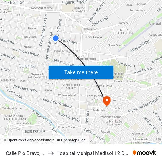 Calle Pio Bravo, 562 to Hospital Munipal Medisol 12 De Abril map