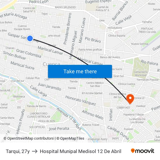 Tarqui, 27y to Hospital Munipal Medisol 12 De Abril map