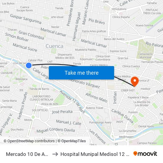 Mercado 10 De Agosto to Hospital Munipal Medisol 12 De Abril map