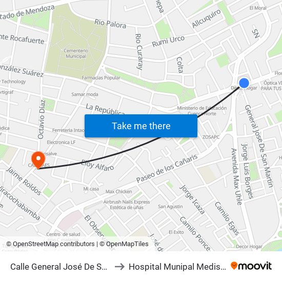 Calle General José De San Martin, 104 to Hospital Munipal Medisol 12 De Abril map