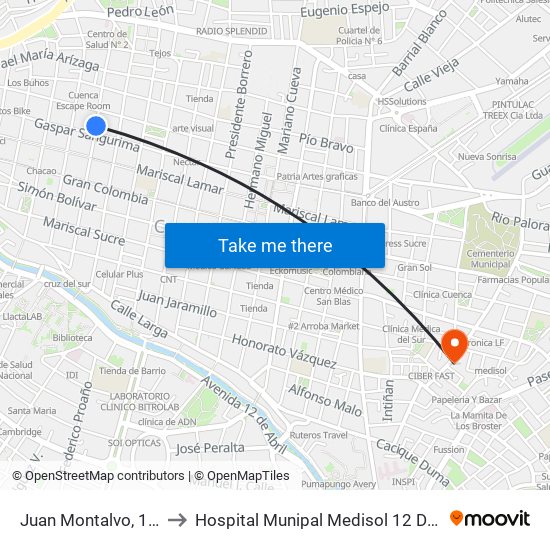 Juan Montalvo, 1253 to Hospital Munipal Medisol 12 De Abril map