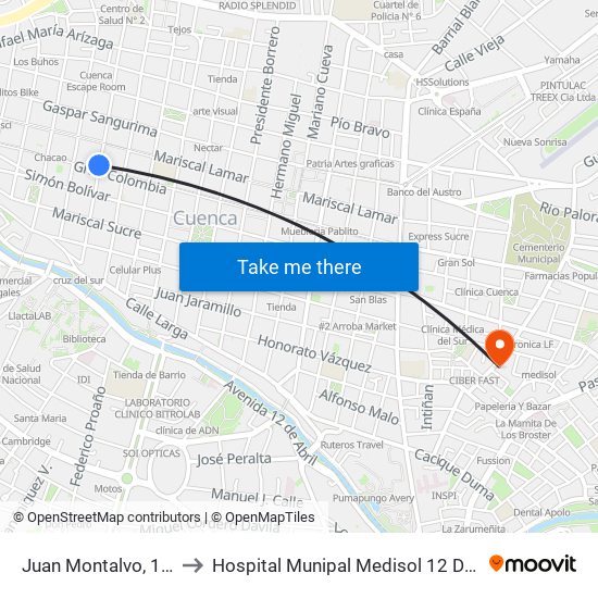 Juan Montalvo, 1013 to Hospital Munipal Medisol 12 De Abril map