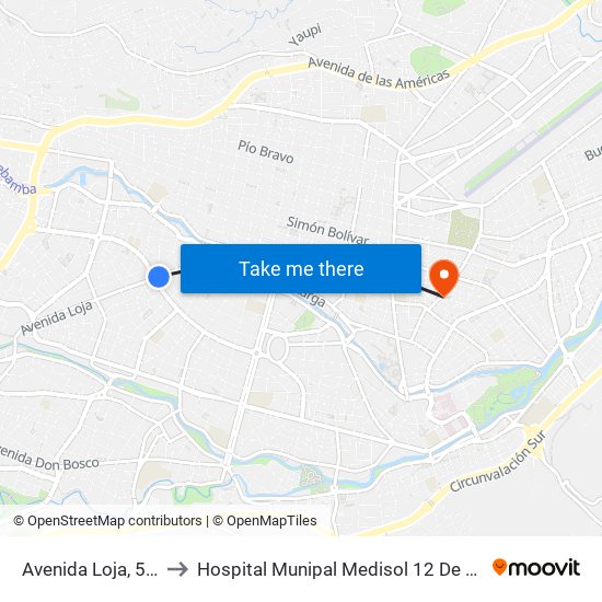 Avenida Loja, 558 to Hospital Munipal Medisol 12 De Abril map