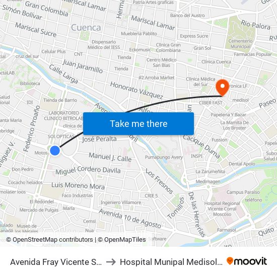 Avenida Fray Vicente Solano, 644 to Hospital Munipal Medisol 12 De Abril map