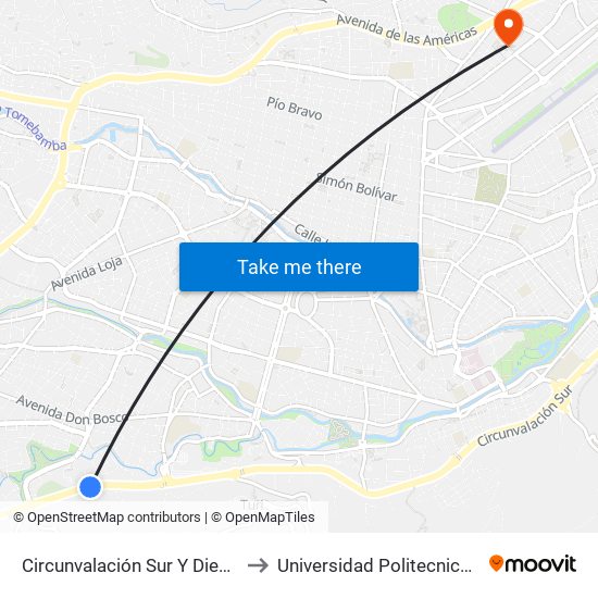 Circunvalación Sur Y Diego De Tapia to Universidad Politecnica Salesiana map