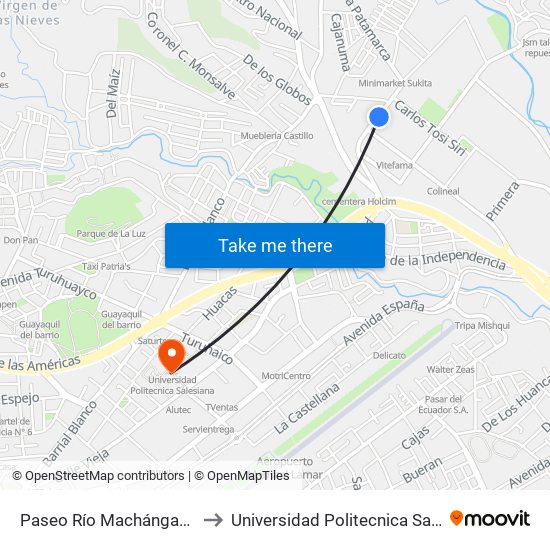 Paseo Río Machángara, 544 to Universidad Politecnica Salesiana map