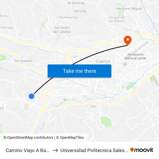 Camino Viejo A Baños to Universidad Politecnica Salesiana map
