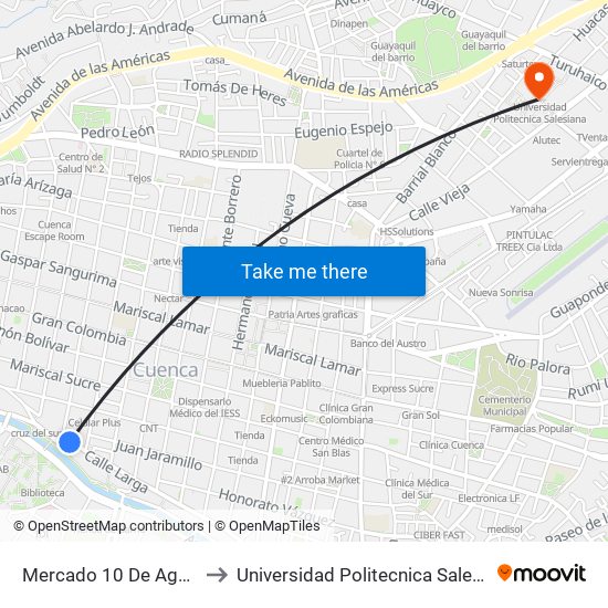 Mercado 10 De Agosto to Universidad Politecnica Salesiana map