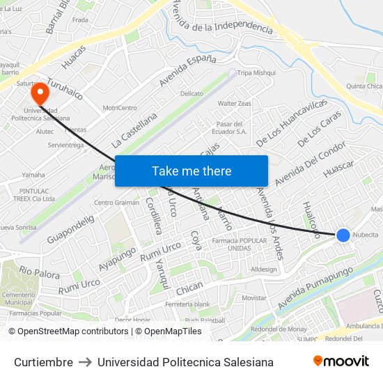 Curtiembre to Universidad Politecnica Salesiana map