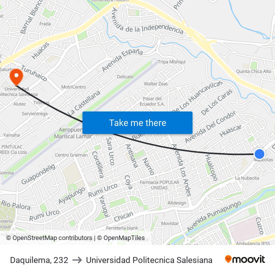 Daquilema, 232 to Universidad Politecnica Salesiana map