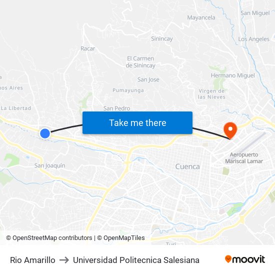 Rio Amarillo to Universidad Politecnica Salesiana map