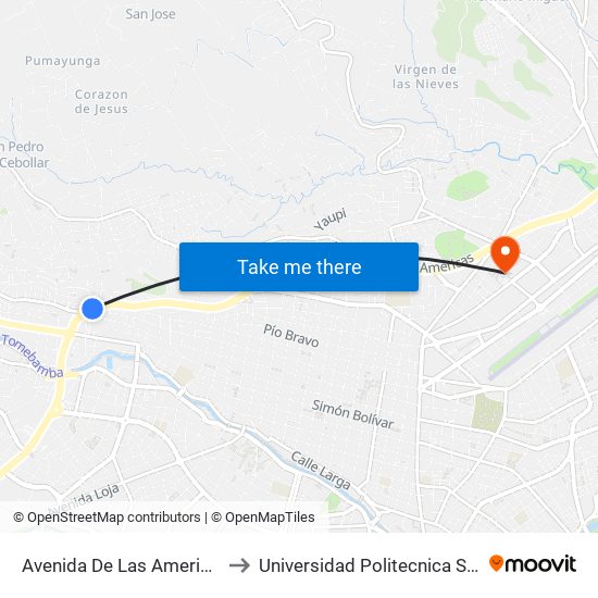 Avenida De Las Americas, 105 to Universidad Politecnica Salesiana map