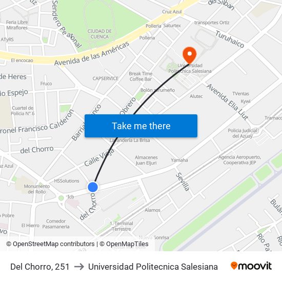 Del Chorro, 251 to Universidad Politecnica Salesiana map