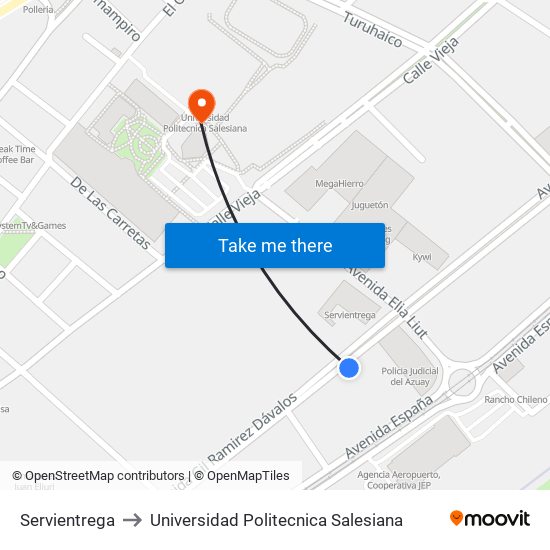 Servientrega to Universidad Politecnica Salesiana map