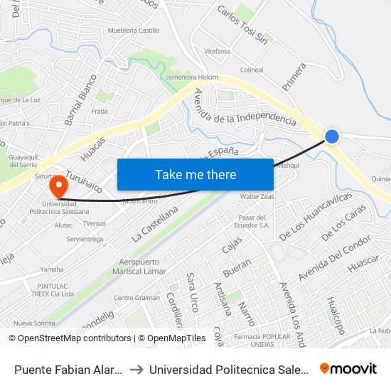 Puente Fabian Alarcon to Universidad Politecnica Salesiana map