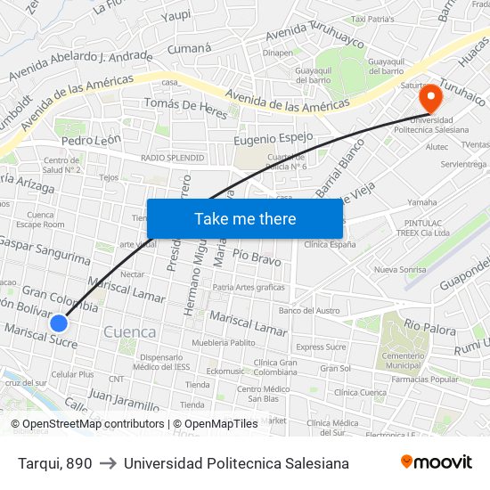 Tarqui, 890 to Universidad Politecnica Salesiana map