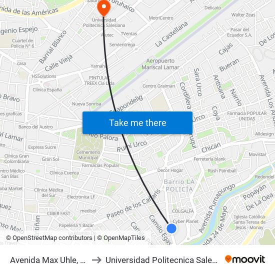 Avenida Max Uhle, 453 to Universidad Politecnica Salesiana map