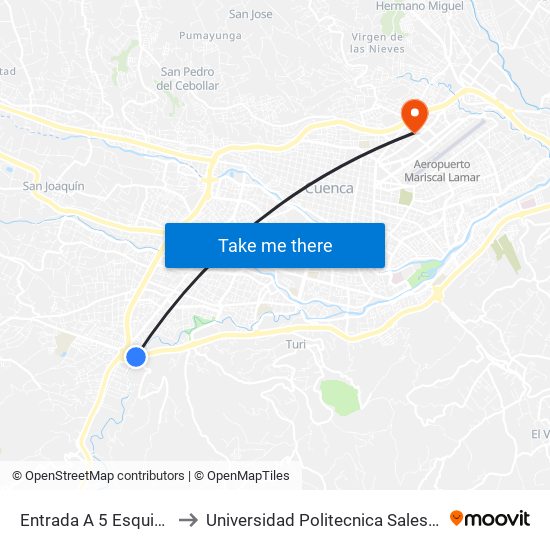 Entrada A 5 Esquinas to Universidad Politecnica Salesiana map