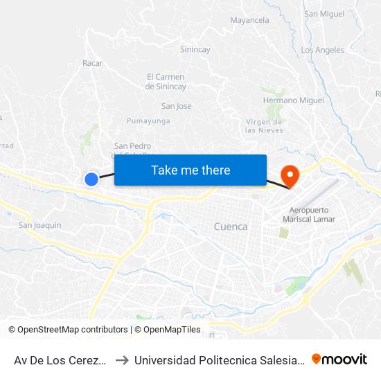 Av De Los Cerezos to Universidad Politecnica Salesiana map