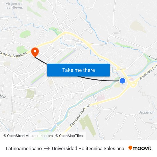 Latinoamericano to Universidad Politecnica Salesiana map