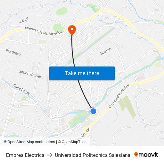 Emprea Electrica to Universidad Politecnica Salesiana map