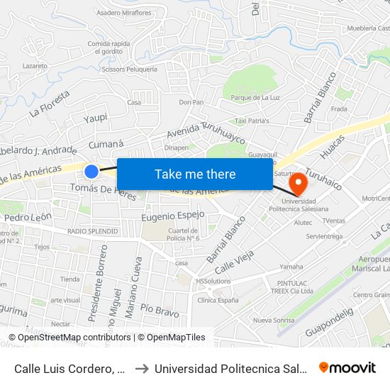 Calle Luis Cordero, 2174 to Universidad Politecnica Salesiana map