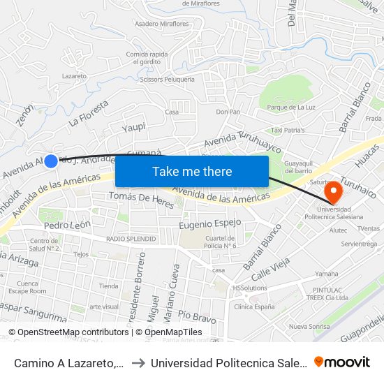 Camino A Lazareto, 135 to Universidad Politecnica Salesiana map
