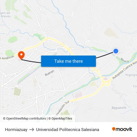 Hormiazuay to Universidad Politecnica Salesiana map