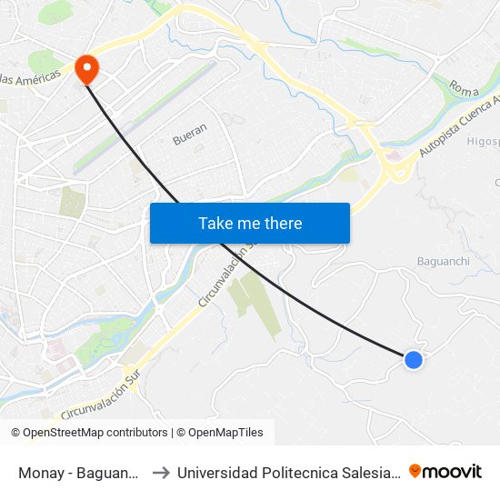 Monay - Baguanchi to Universidad Politecnica Salesiana map