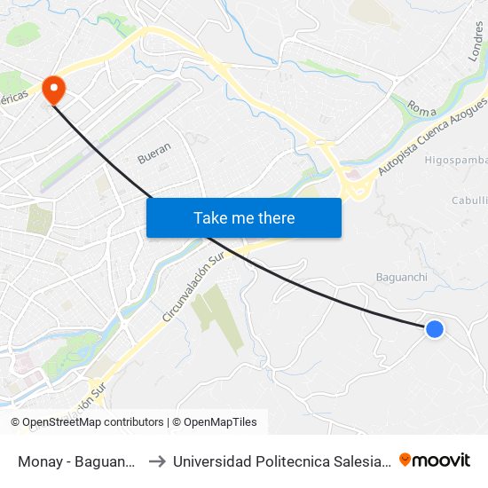 Monay - Baguanchi to Universidad Politecnica Salesiana map