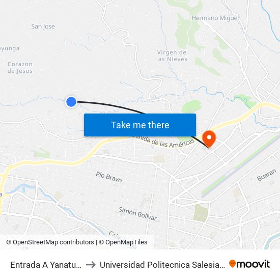 Entrada A Yanaturo to Universidad Politecnica Salesiana map