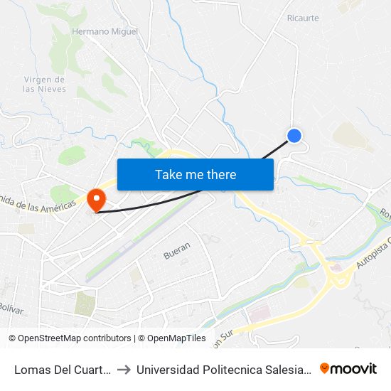 Lomas Del Cuartel to Universidad Politecnica Salesiana map