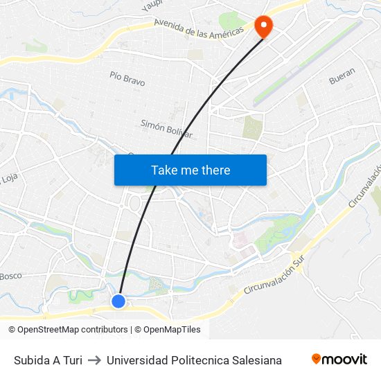 Subida A Turi to Universidad Politecnica Salesiana map