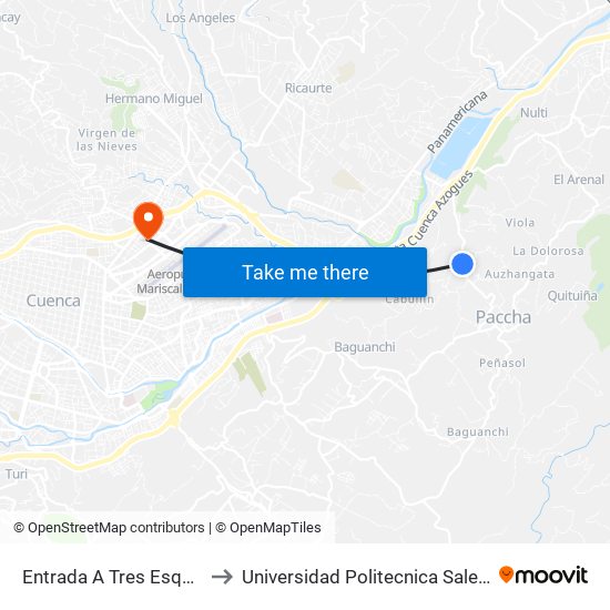 Entrada A Tres Esquinas to Universidad Politecnica Salesiana map