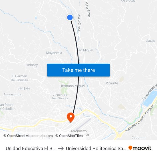 Unidad Educativa El Bosque to Universidad Politecnica Salesiana map