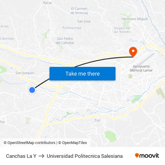 Canchas La Y to Universidad Politecnica Salesiana map