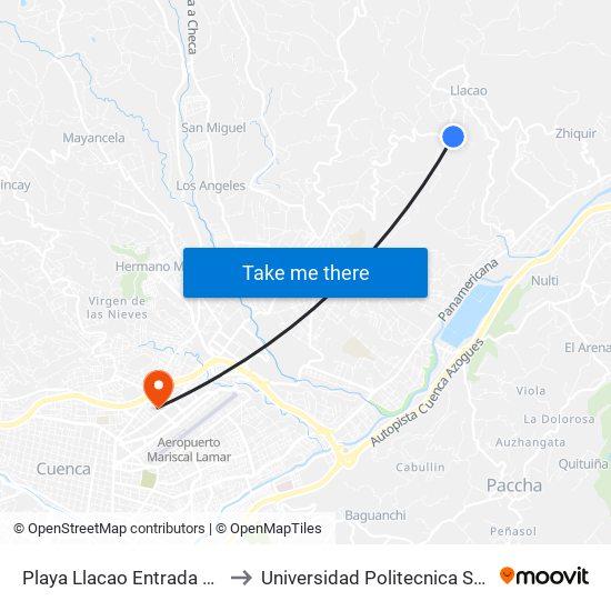 Playa Llacao Entrada Colegio to Universidad Politecnica Salesiana map